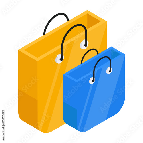 A flat isometric design icon of shopping bags

 photo