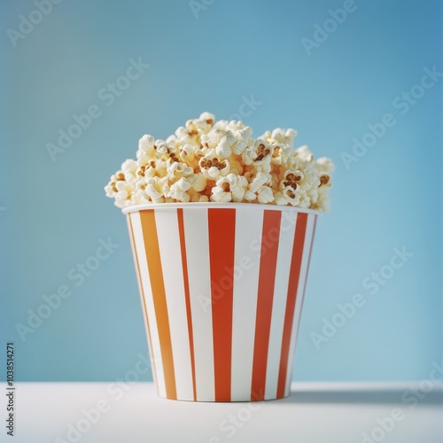 Delicious popcorn in a striped container