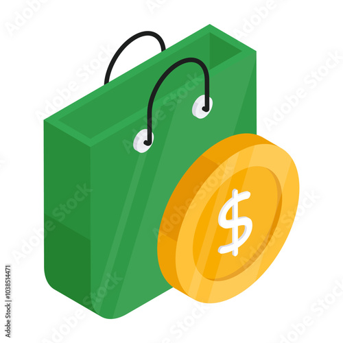 A flat isometric design icon of shopping bag

