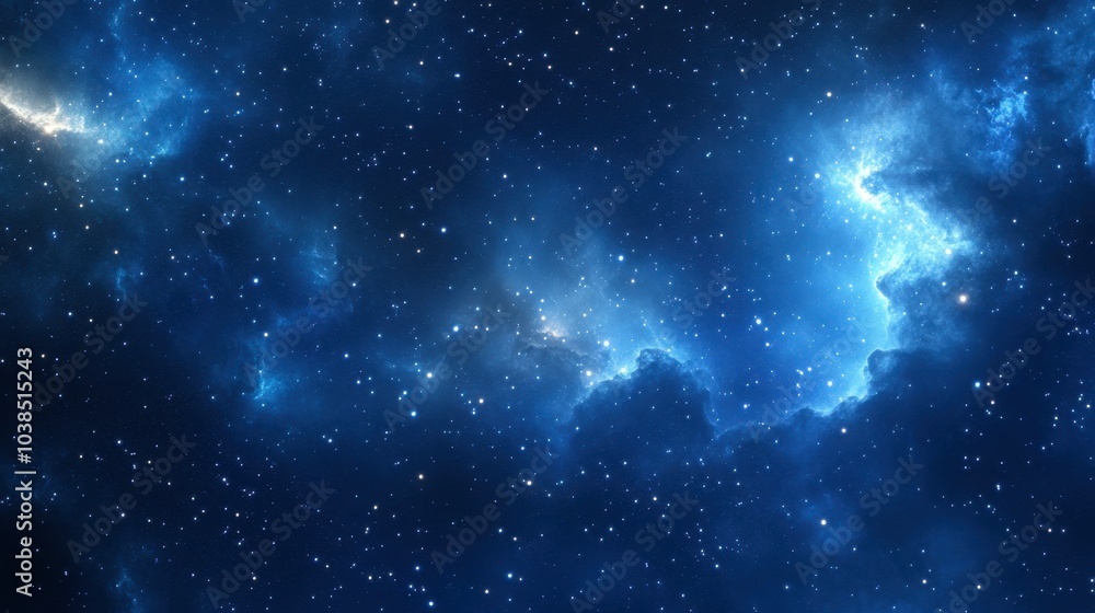 Obraz premium Blue sky with the first stars of the night twinkling softly, hinting at the galaxy vastness above.