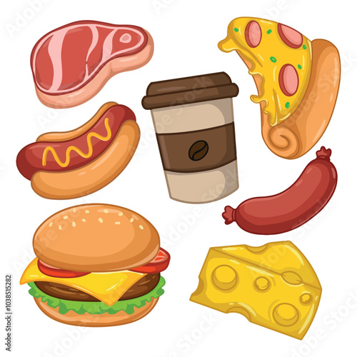 Fast food icons set. Cartoon illustration of fast food vector icons for web design