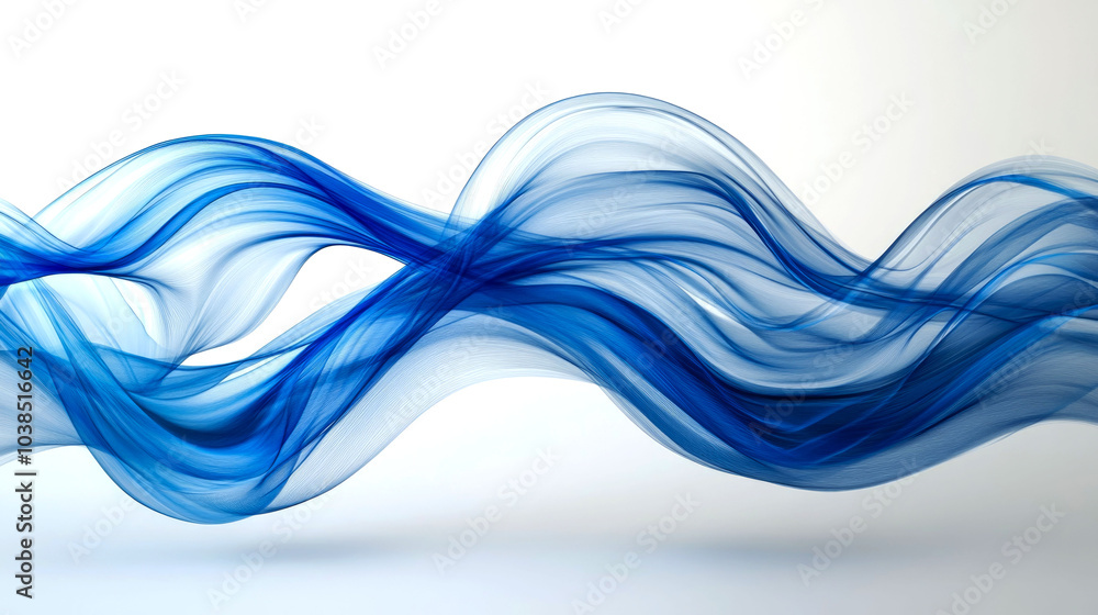 Abstract blue wave flowing on white background.