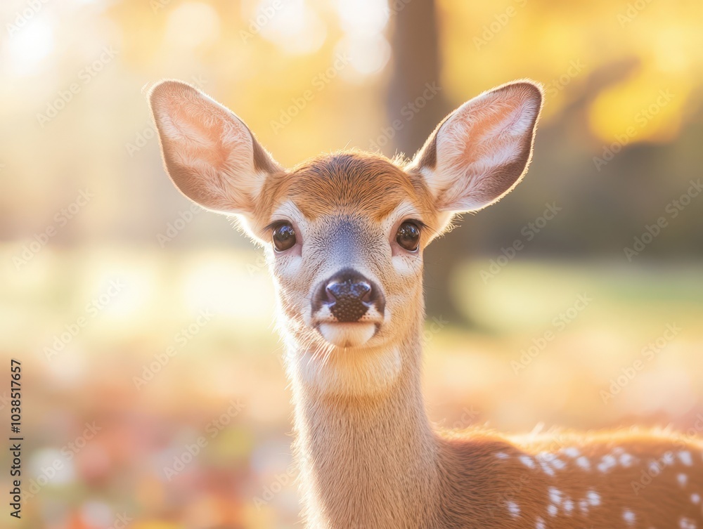 Curious deer with large ears in autumn forest