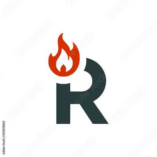 letter R with fire logo vector illustration template design