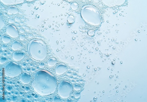 Bubbles of water on a light blue background