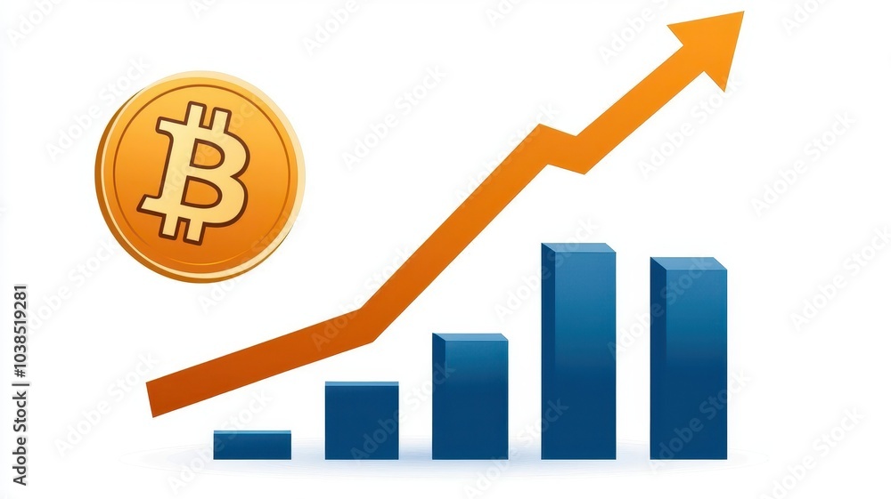 Bitcoin growth graph with rising trend and cryptocurrency symbol on white background. Bitcoin growth graph with rising trend and cryptocurrency symbol on white background.