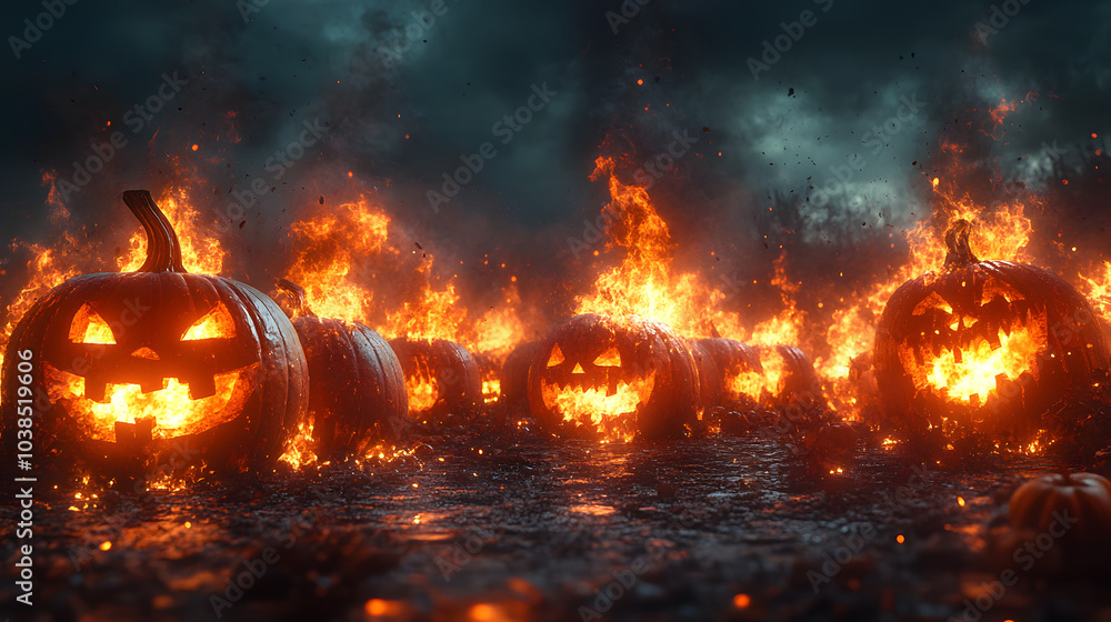 Halloween Pumpkins on a Dark Background Surrounded by Eerie Smoke, Creating a Spooky Atmosphere Perfect for the Halloween Season. These Carved Pumpkins Emanate a Haunting Glow, Invoking the Spirit of Halloween Pumpkins on a Dark Background Surrounded by Eerie Smoke, Creating a Spooky Atmosphere Perfect for the Halloween Season. These Carved Pumpkins Emanate a Haunting Glow, Invoking the Spirit of