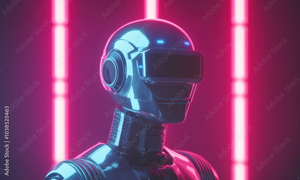Futuristic robot in neon lighting Futuristic robot in neon lighting