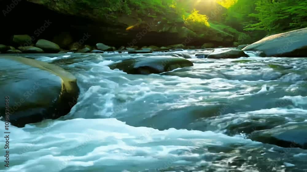 serene 4K video clear mountain stream flowing smooth boulders creating natural calming background naturerelated content advertising scenic films flow river water footage film nature liquid waterfall