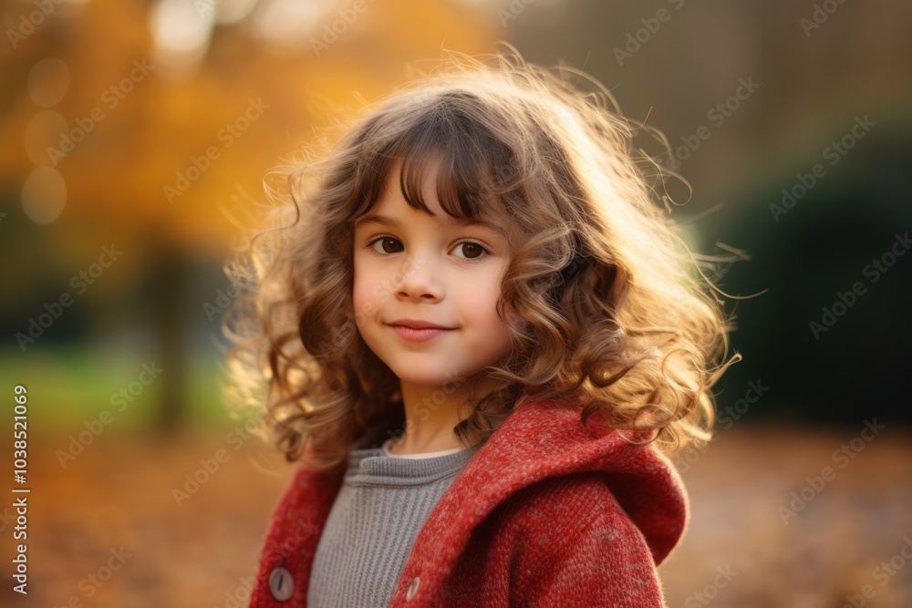 Portrait of a cute little girl with curly hair in autumn park Portrait of a cute little girl with curly hair in autumn park