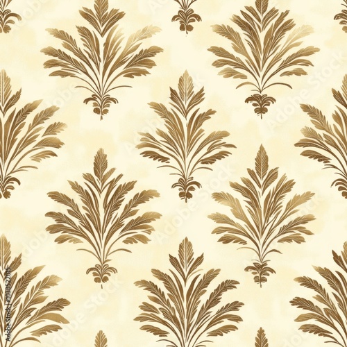 Vintage Neoclassical palmette pattern on vintage beige fabric background, seamless repeating pattern, textile print style, minimal, Neoclassical design, seamless palmette pattern, home decor, textiles