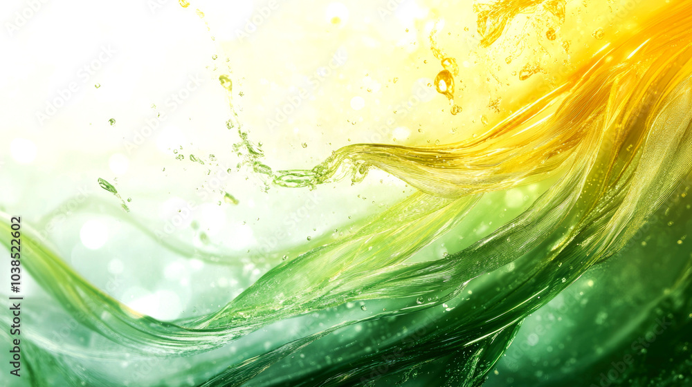Abstract green and yellow liquid wave splash with bokeh background. Abstract green and yellow liquid wave splash with bokeh background.
