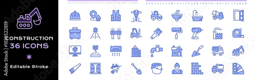 Construction line icons - editable stroke colorful vector