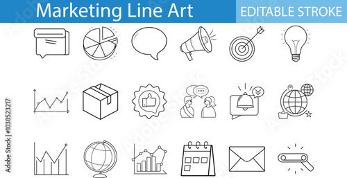Marketing Line Art Icons Set Editable Stroke
