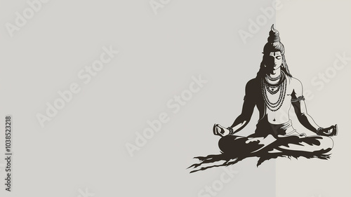 Lord Shiva in lotus pose, single-color grey background photo