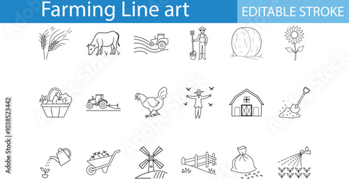 Farm Line Art Icons Editable Stroke Set