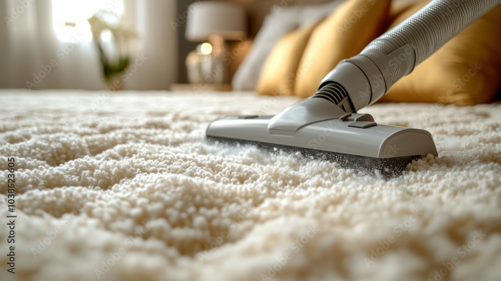 Efficient home cleaning transforming your space with a vacuum cleaner on plush carpeting for a spotless living environment
