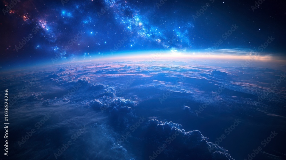 The sky transitioning from day to night, with a deep blue hue and the faint glow of stars and the galaxy. The sky transitioning from day to night, with a deep blue hue and the faint glow of stars and the galaxy.