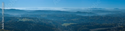 anoramic view of the landscape from the Mount Chełmiec towards Krynica in Beskid Niski Poland shot from Rychwałd photo