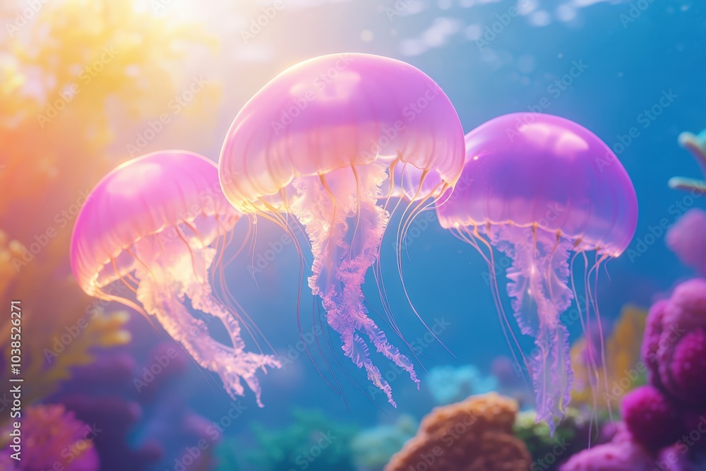 Vibrant jellyfish floating in the ocean