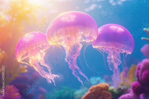 Obraz na płótnie Vibrant jellyfish floating in the ocean w salonie