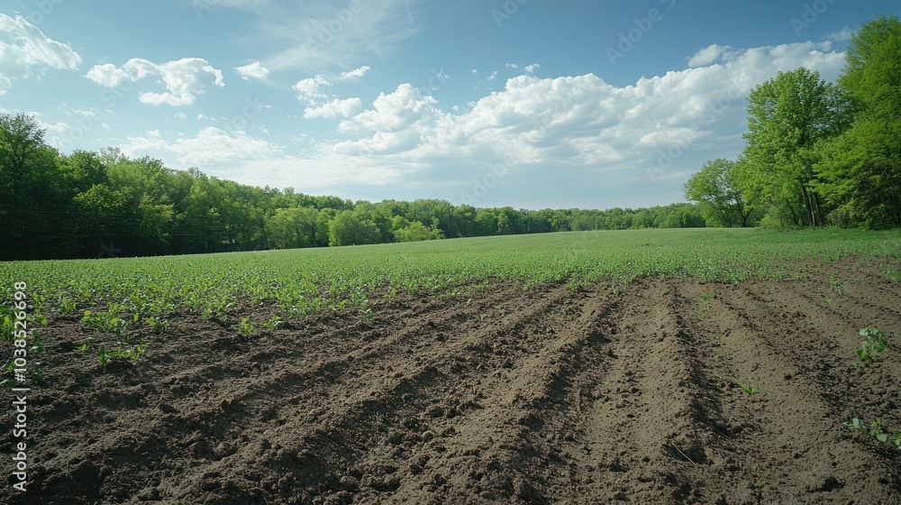 Green Field with Rows of Crops Green Field with Rows of Crops