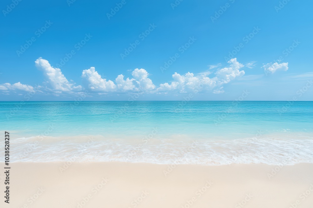 Serene tropical beach scene with turquoise waters and white sand Serene tropical beach scene with turquoise waters and white sand