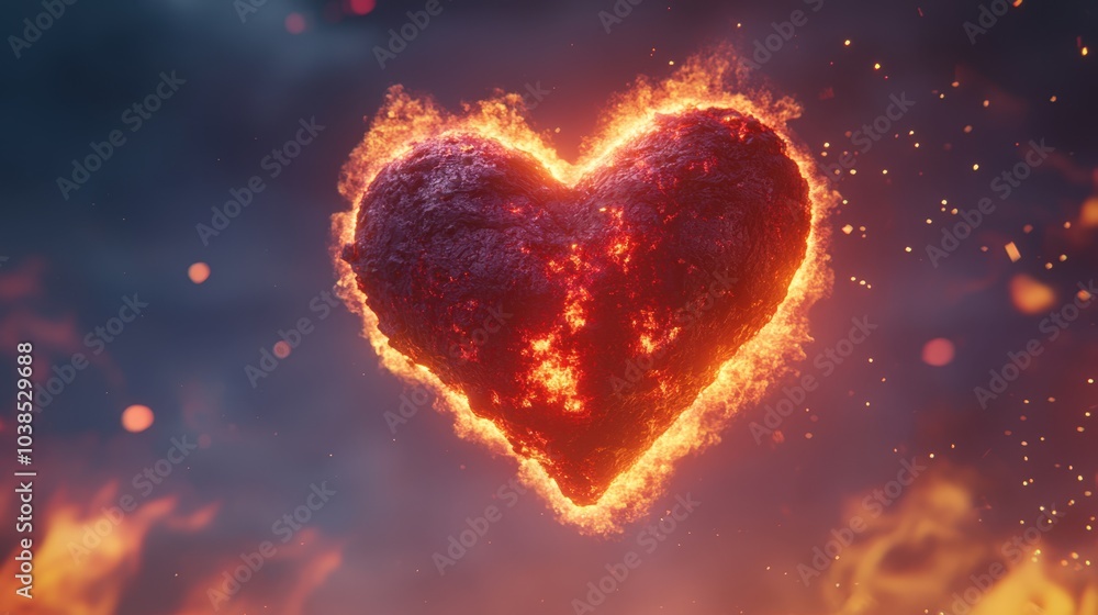 Fiery heart burning with passion Fiery heart burning with passion