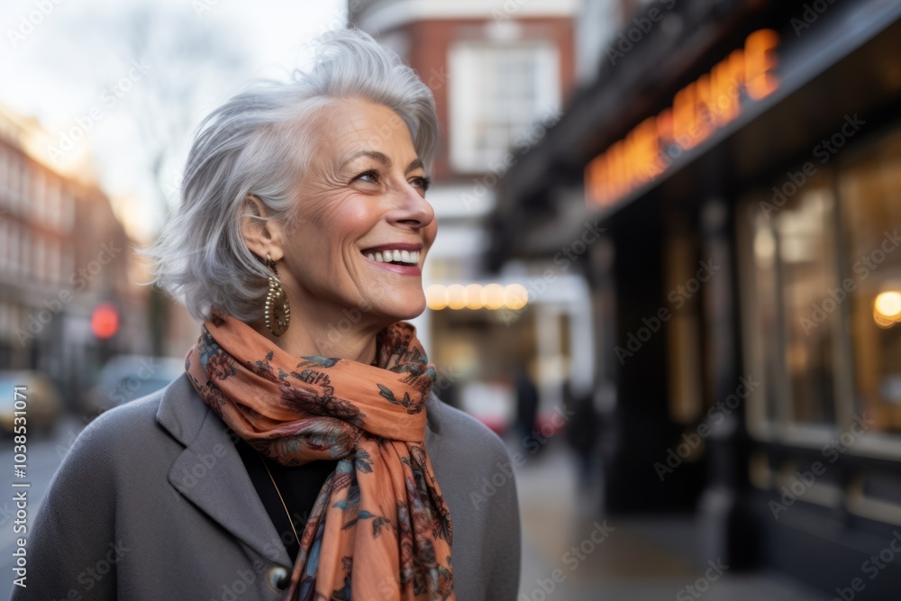 Portrait of a smiling senior woman in the city, looking away Portrait of a smiling senior woman in the city, looking away