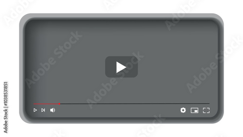 Modern video and music player, channel interface, web grey video player mockup, streaming screen template with interface buttons, online movie digital screen with play button and loading slider bar