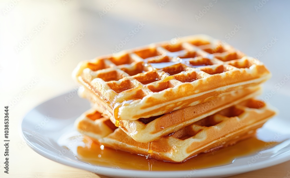 Delicious homemade waffles with golden syrup Delicious homemade waffles with golden syrup