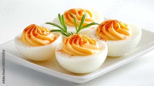 Elegant presentation of creamy deviled eggs with paprika