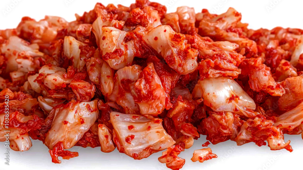 Close-up of spicy fermented cabbage kimchi, a Korean side dish. Close-up of spicy fermented cabbage kimchi, a Korean side dish.