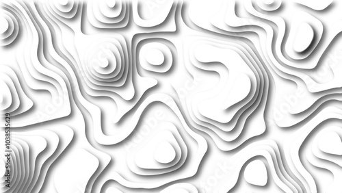 Abstract 3D background creative pattern in illustration with white color design in papercut.Topographic canyon geometric map relief texture with curved layers and shadow. Abstract realistic papercut	
