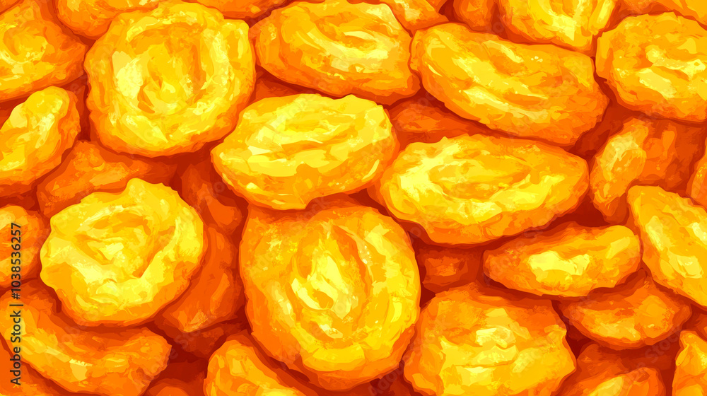 Close-up shot of dried apricots arranged in a random pattern. Close-up shot of dried apricots arranged in a random pattern.