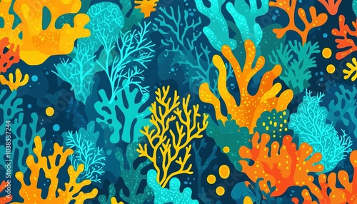 Colorful Underwater Coral Reef Sea Life Pattern