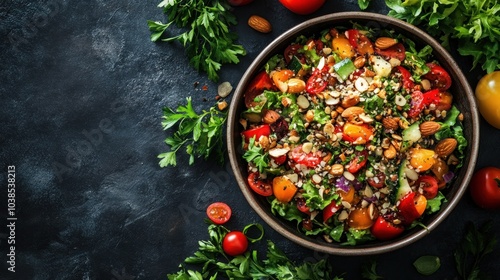 Healthy Salad with Tomatoes, Almonds, and Greens