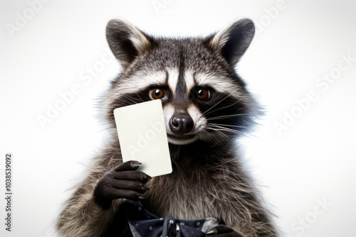 Raccoon holds playing cards like a croupier photo