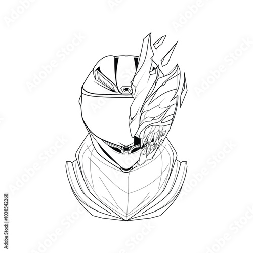 illustration line art and inking with theme motorcycle and helmet riders