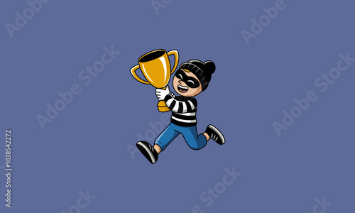 Thief running with a stolen trophy in hand.