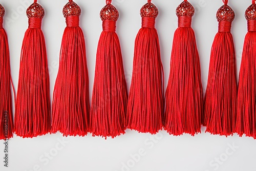 Wallpaper Mural Row of red tassels hanging against white wall Torontodigital.ca