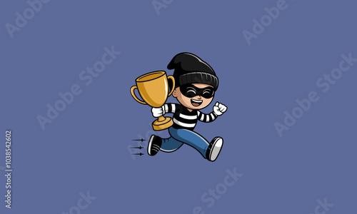 Thief running with a stolen trophy in hand.