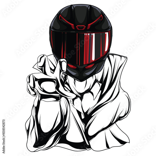 illustration line art and inking with theme motorcycle and helmet riders