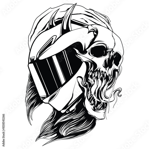 illustration line art and inking with theme motorcycle and helmet riders