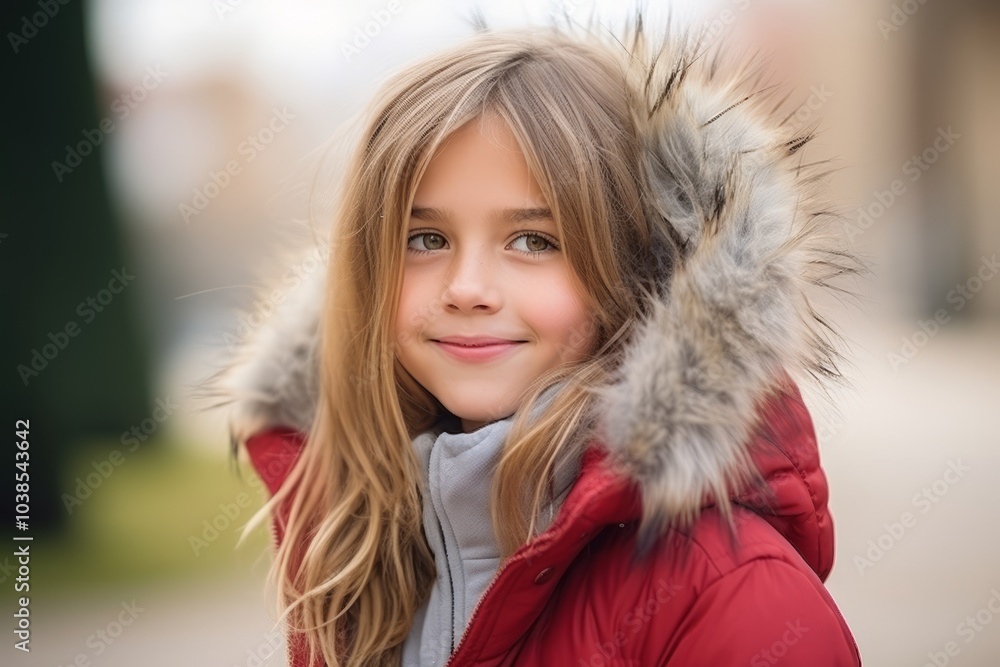 Closeup portrait of a cute little girl in a winter jacket outdoors Closeup portrait of a cute little girl in a winter jacket outdoors