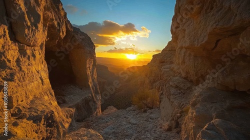 Golden Sunset Through the Rocks