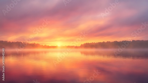 Serene Sunrise over a Misty Lake