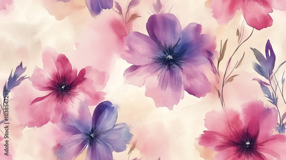 Obraz premium Seamless watercolor flowers background.