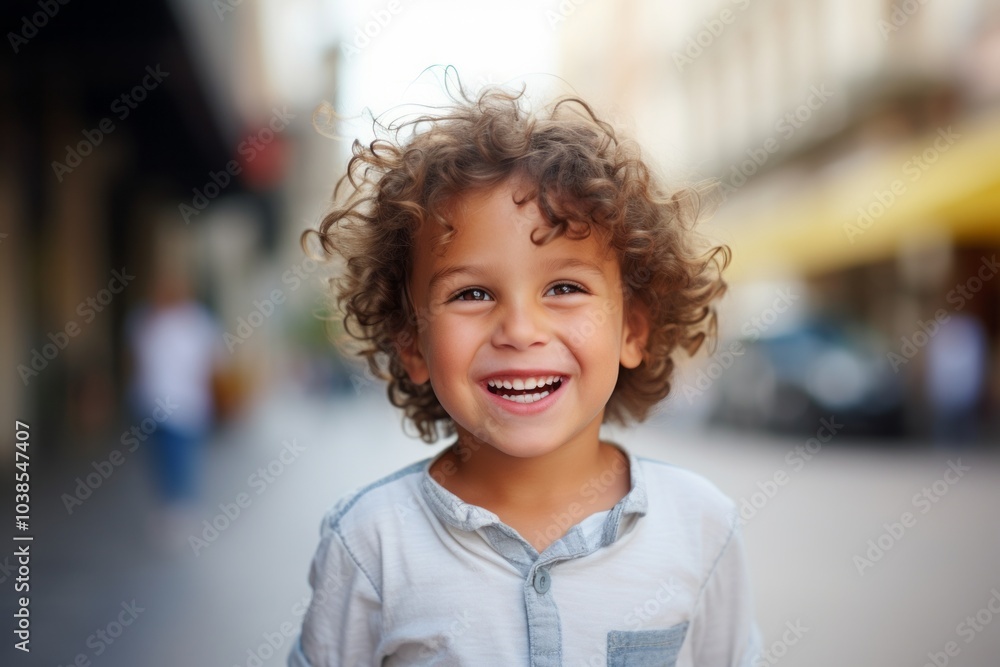 Portrait of a little boy with curly hair on the street. Portrait of a little boy with curly hair on the street.