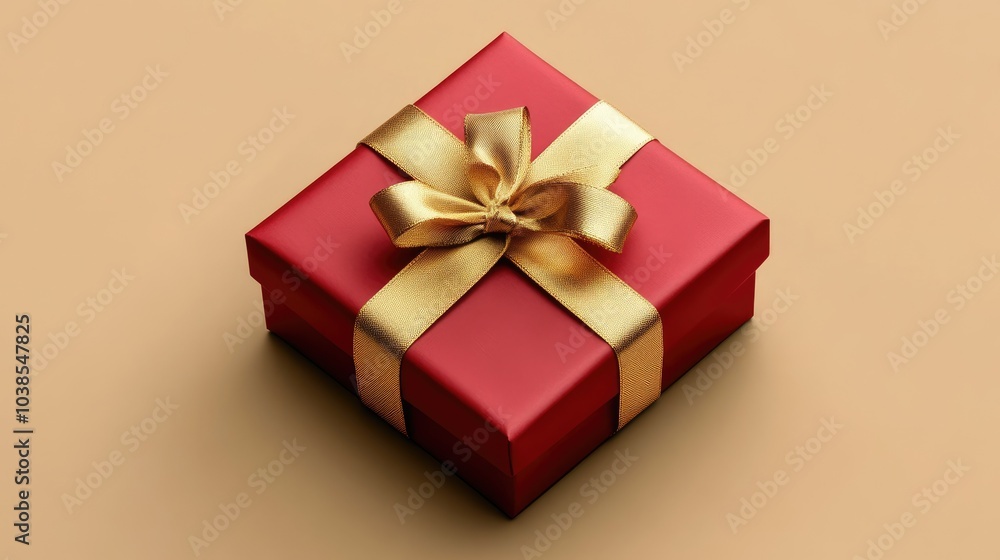 A luxurious red gift box with a golden ribbon neatly tied on top, creating an elegant and festive presentation on a clean background. A luxurious red gift box with a golden ribbon neatly tied on top, creating an elegant and festive presentation on a clean background.